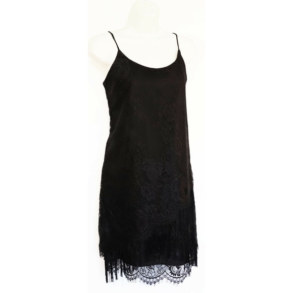 Sam Edelman Womens Bohemian Rhapsody Lace Dress Medium Fringe Flapper Black NEW - Picture 1 of 12